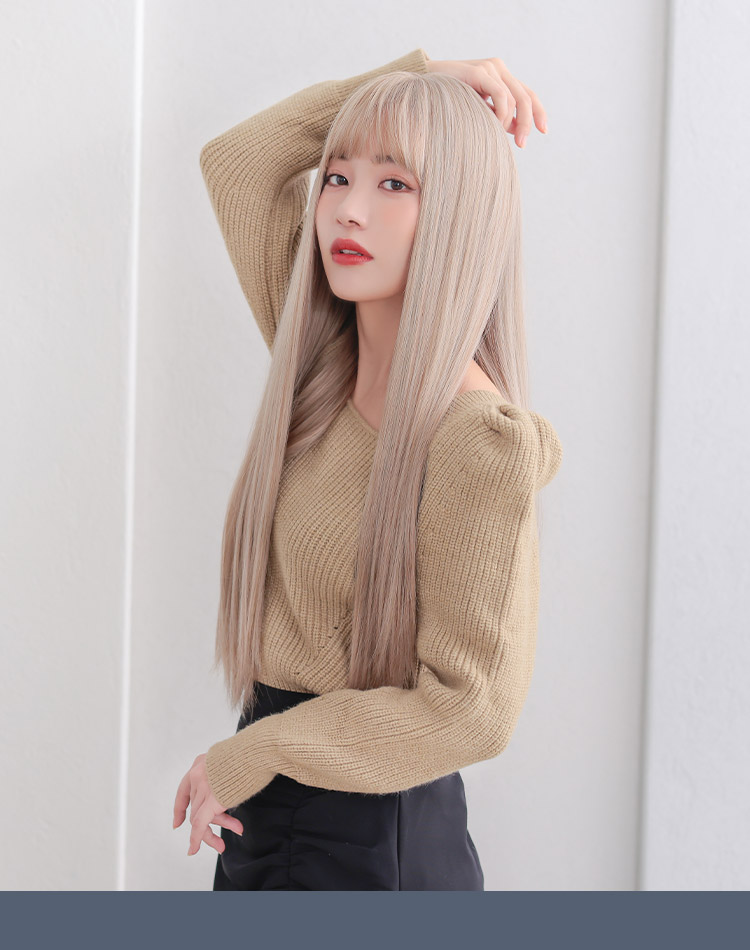 イデアールロングストレート アッシュベージュ 着用イメージ画像