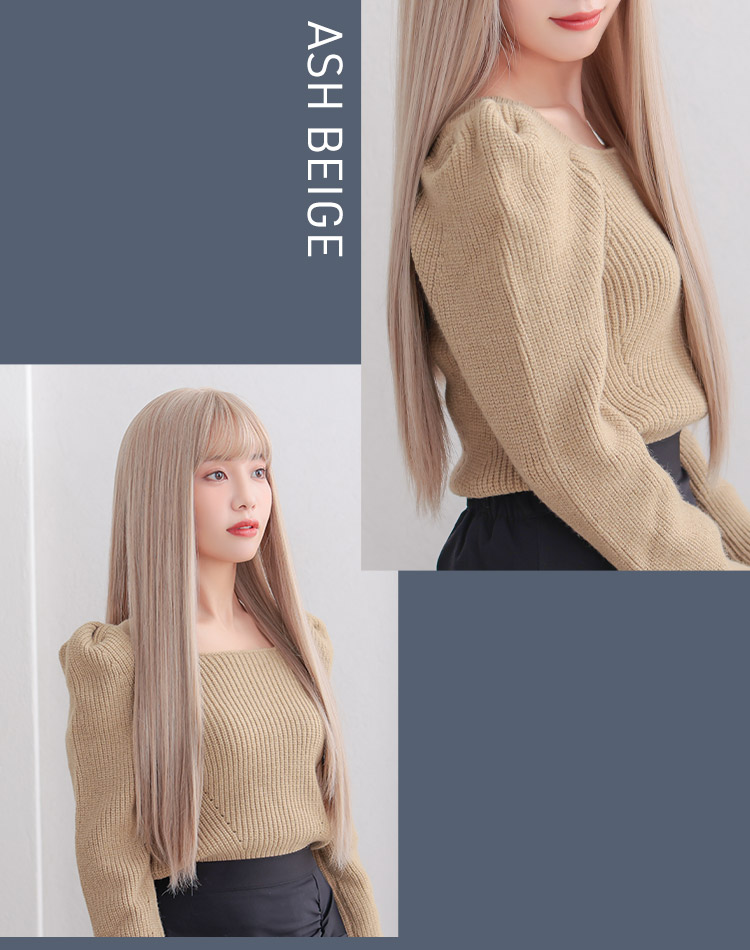 イデアールロングストレート アッシュベージュ 着用イメージ画像
