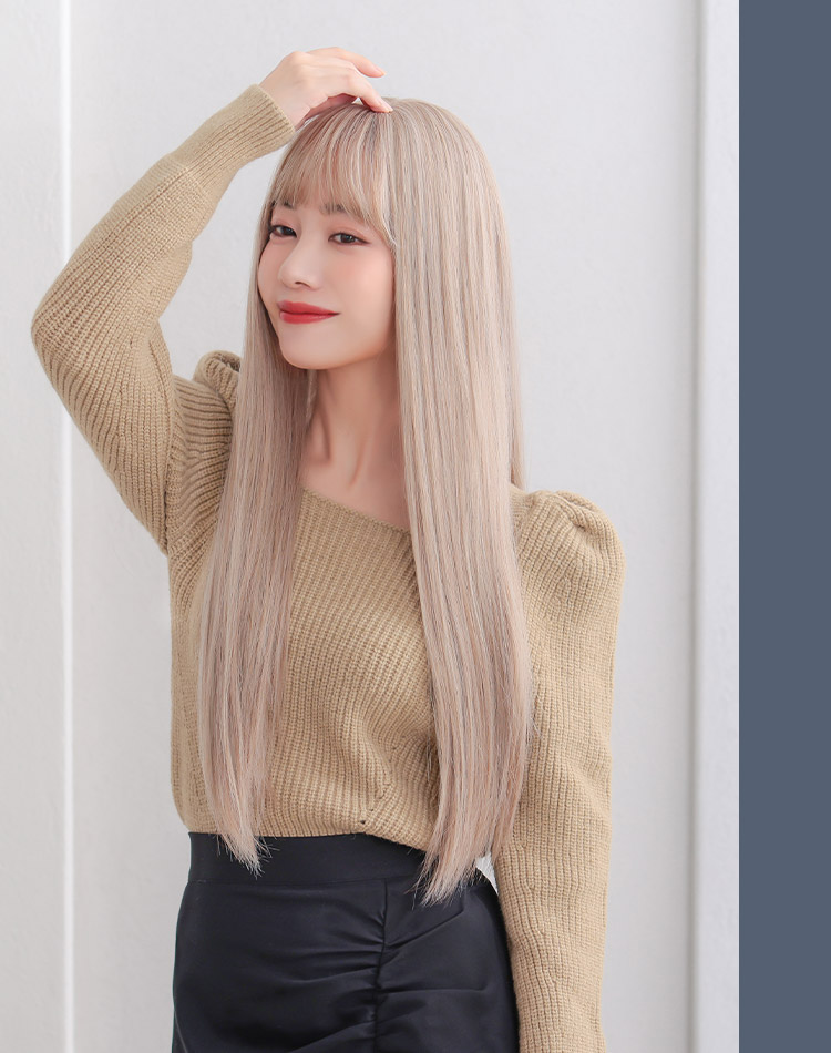 イデアールロングストレート アッシュベージュ 着用イメージ画像