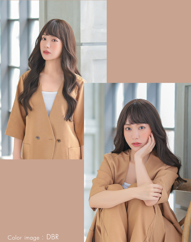 女神巻きロングウィッグ ディープブラウン 着用イメージ画像