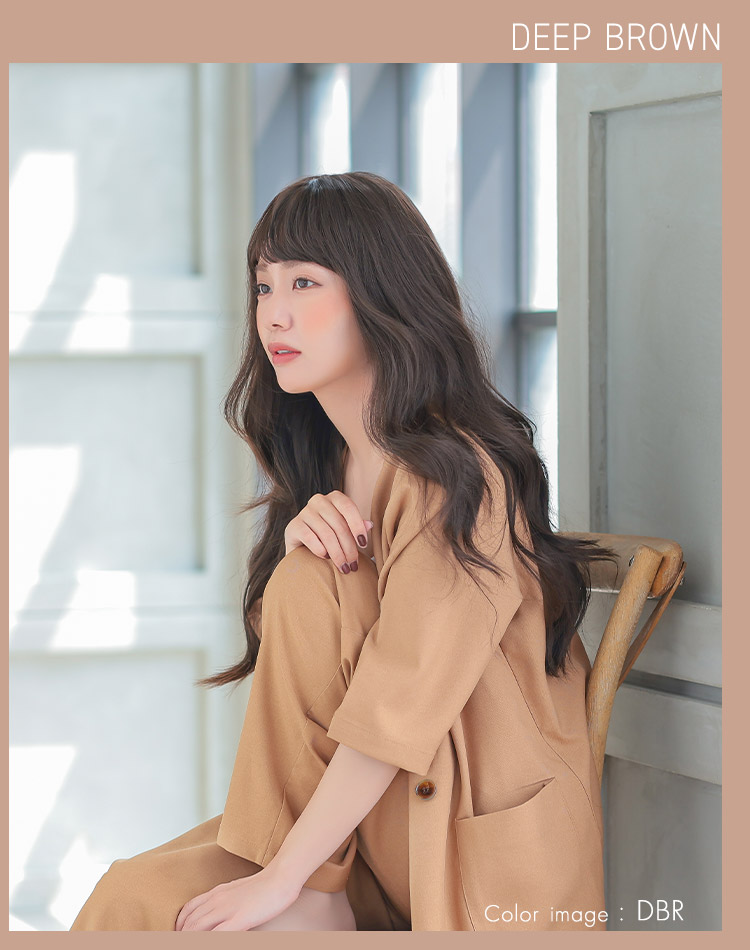女神巻きロングウィッグ ディープブラウン 着用イメージ画像