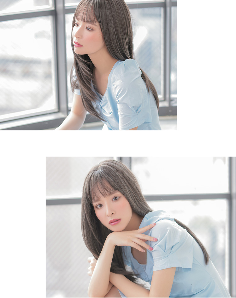 フェザーロングストレート パールグレージュ 着用イメージ画像