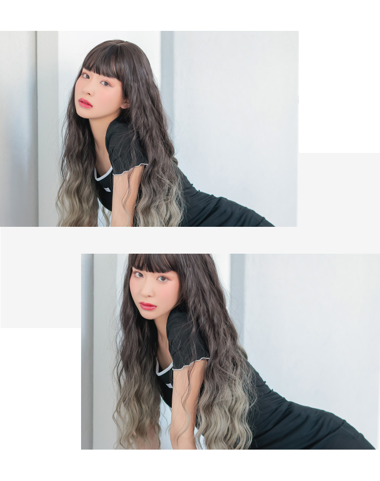 ドライ波ウェーブロング セピアアッシュ×ライトグレージュ 着用イメージ画像