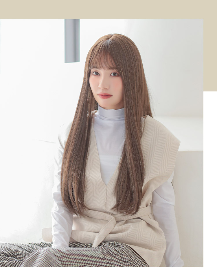 イデアールロングストレート シースルーブラウン 着用イメージ画像