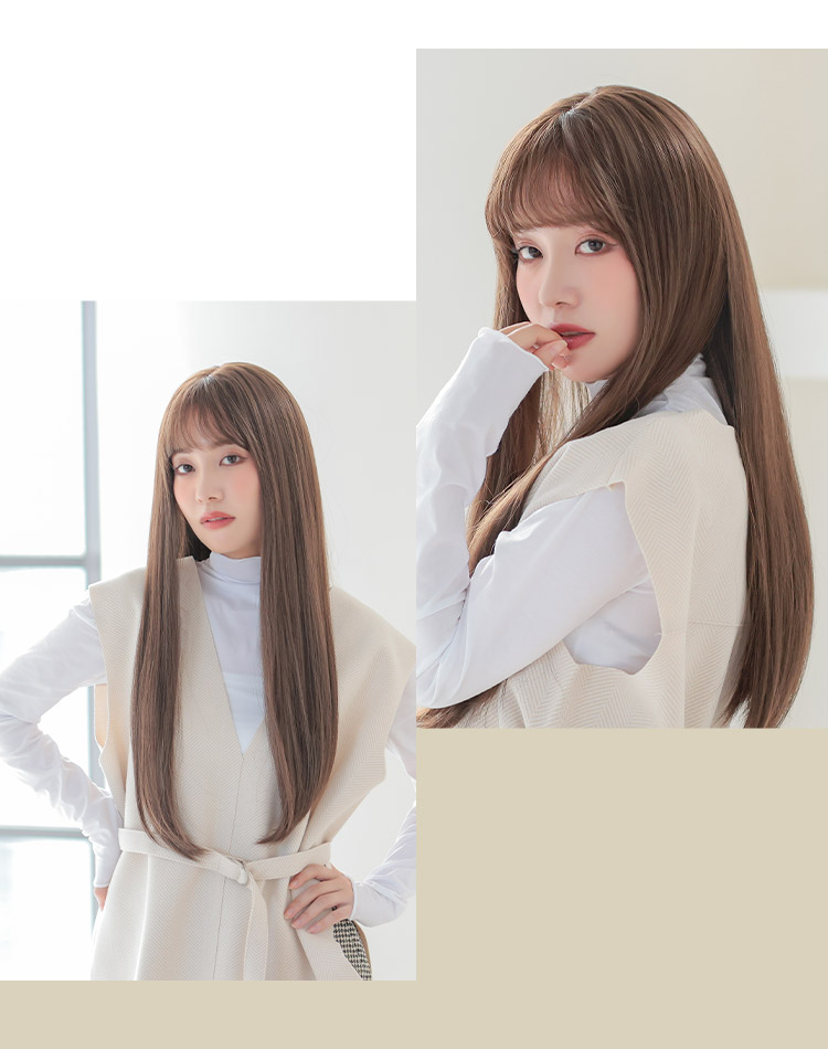 イデアールロングストレート シースルーブラウン 着用イメージ画像