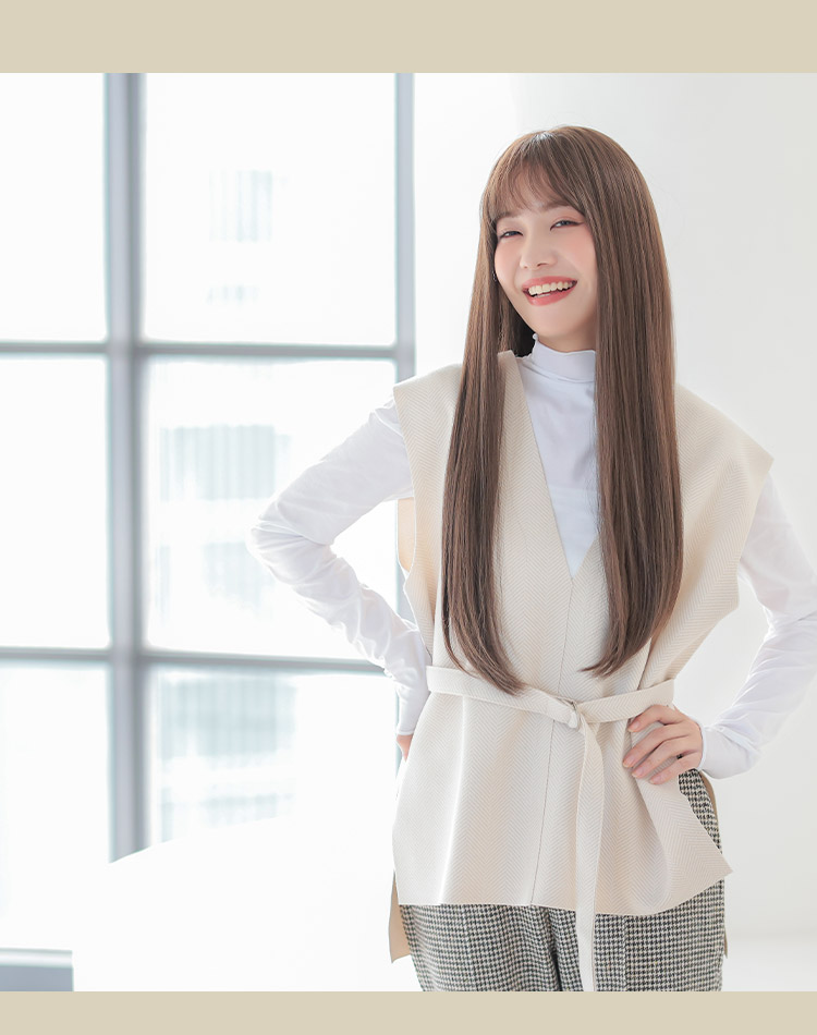 イデアールロングストレート シースルーブラウン 着用イメージ画像