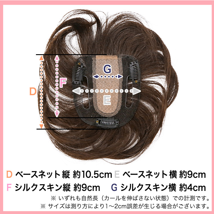 ヘアピース裏面寸法サイズ写真