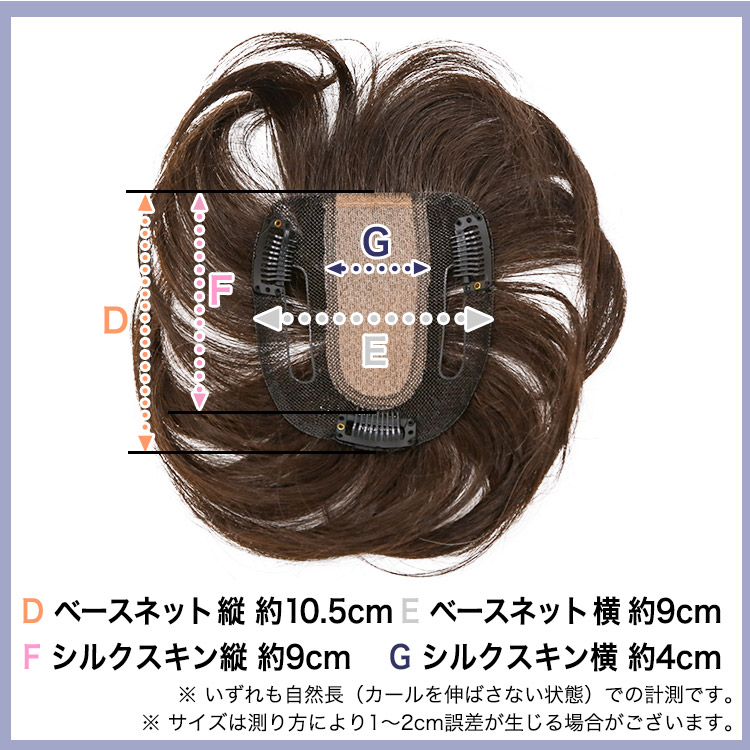 ヘアピース裏面寸法サイズ写真