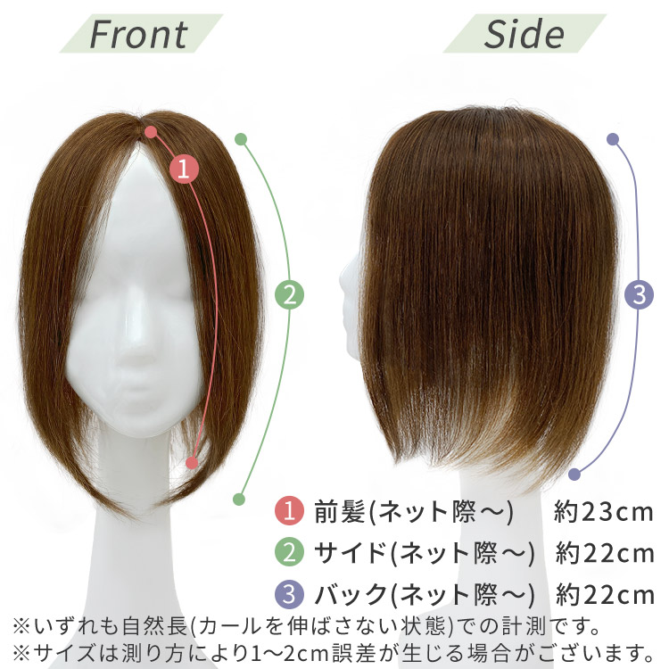 人毛100% ヘアピース O型ベースリアルスキン フロント・サイドの写真