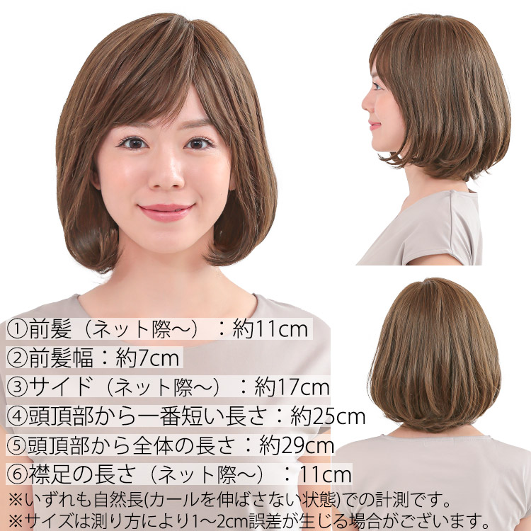 医療用ウィッグフロント・サイド・バックの写真