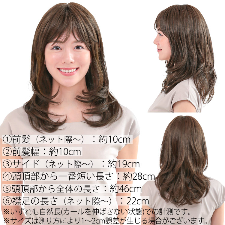 医療用ウィッグフロント・サイド・バックの写真