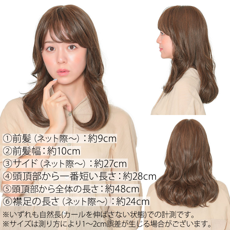 医療用ウィッグフロント・サイド・バックの写真