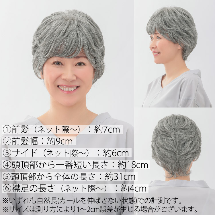 医療用ウィッグフロント・サイド・バックの写真