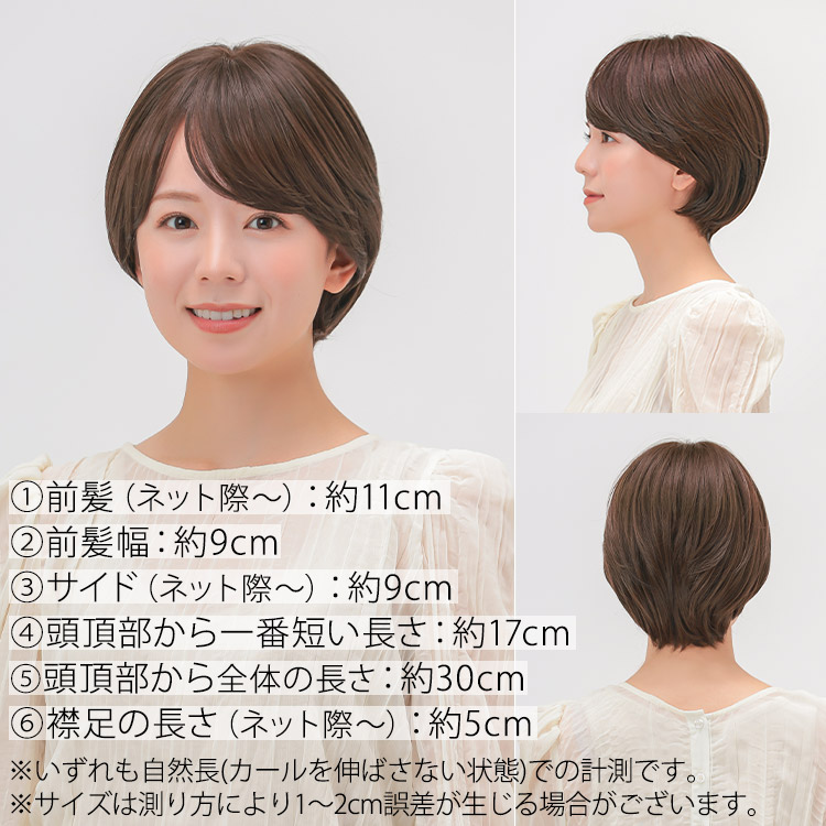 医療用ウィッグフロント・サイド・バックの写真