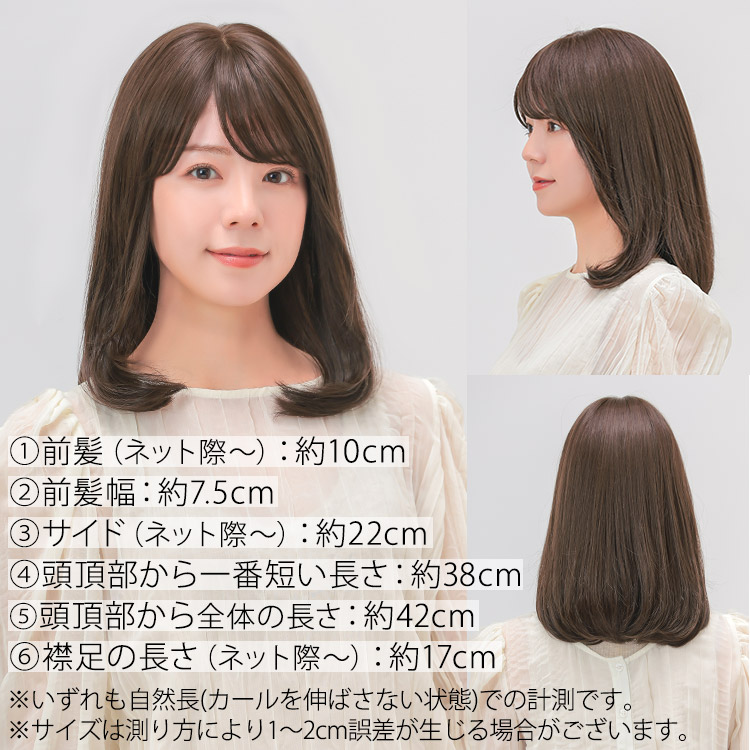 医療用ウィッグフロント・サイド・バックの写真
