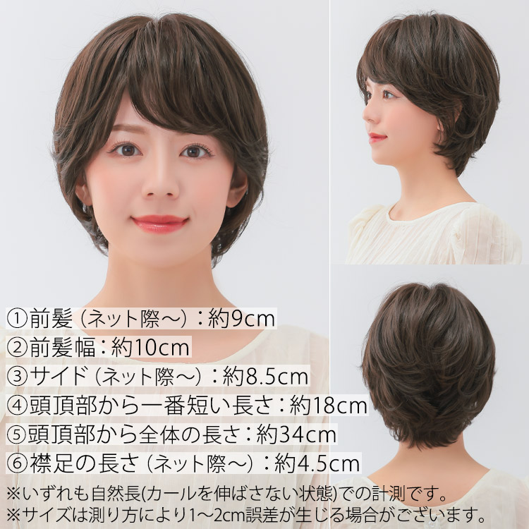 医療用ウィッグフロント・サイド・バックの写真