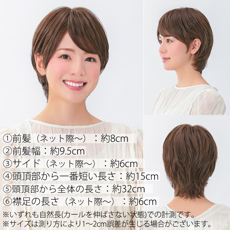 医療用ウィッグフロント・サイド・バックの写真