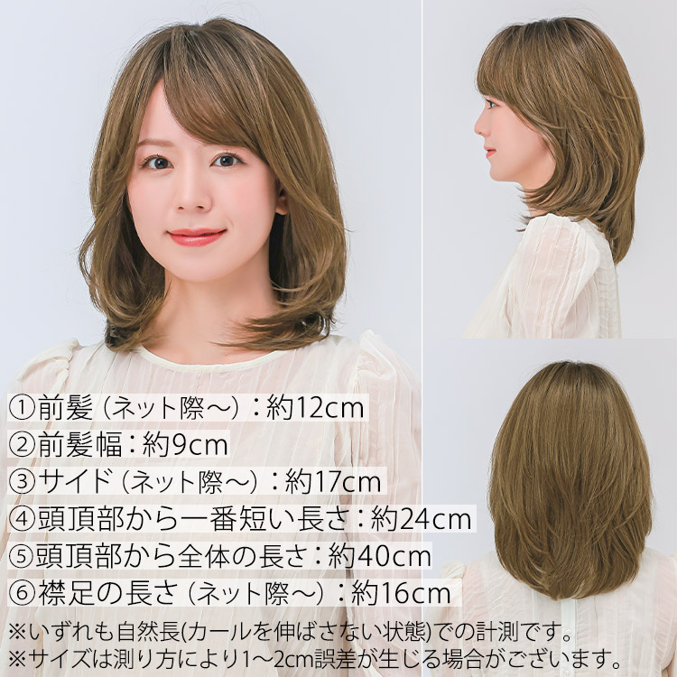 医療用ウィッグフロント・サイド・バックの写真