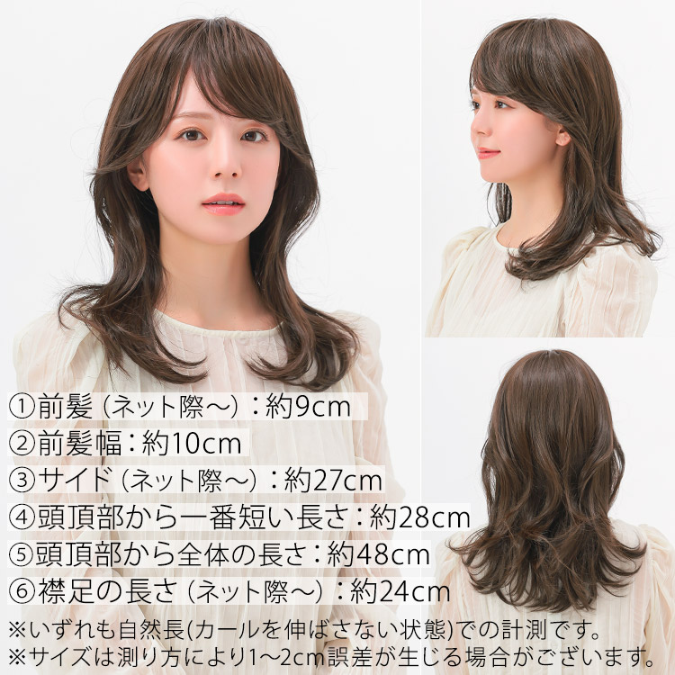 医療用ウィッグフロント・サイド・バックの写真