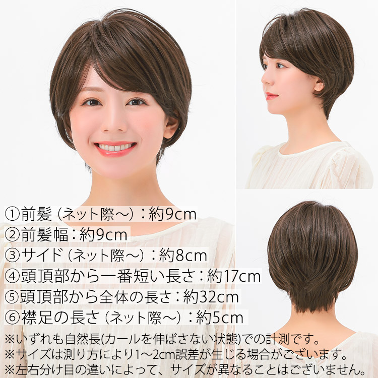 医療用ウィッグフロント・サイド・バックの写真