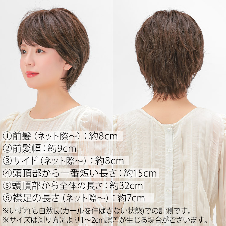 医療用ウィッグフロント・サイド・バックの写真