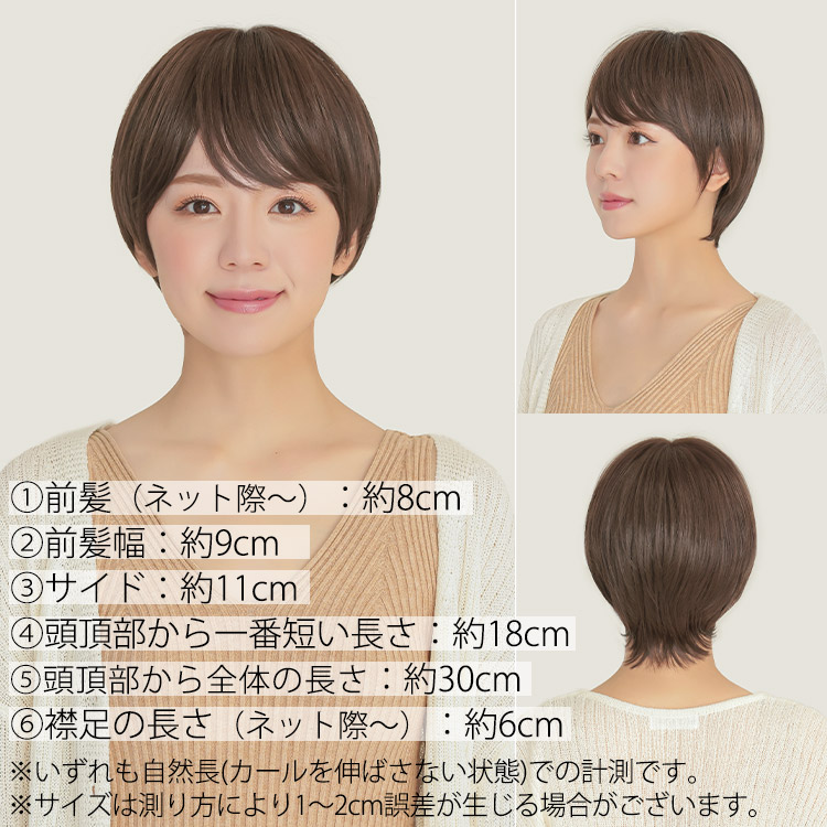 医療用ウィッグフロント・サイド・バックの写真