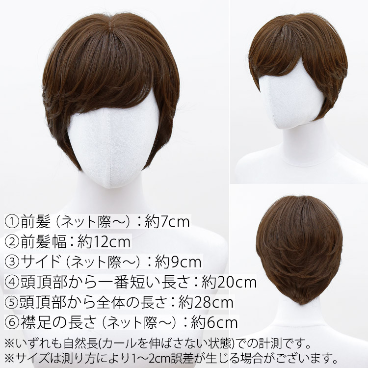 医療用ウィッグフロント・サイド・バックの写真