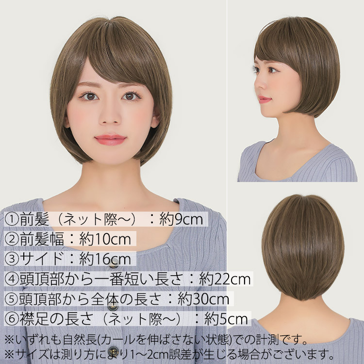 医療用ウィッグフロント・サイド・バックの写真