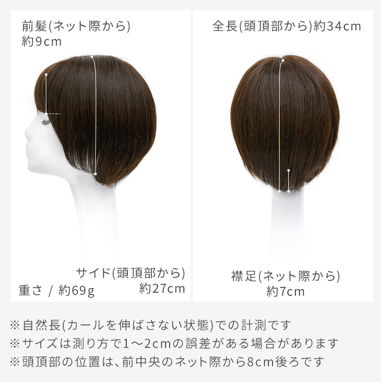 オリジナルカット医療用ウィッグ人毛ミックスフロント・サイド・バックの写真