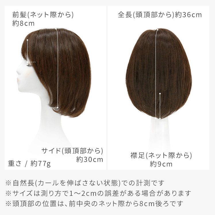 オリジナルカット医療用ウィッグ人毛ミックスフロント・サイド・バックの写真
