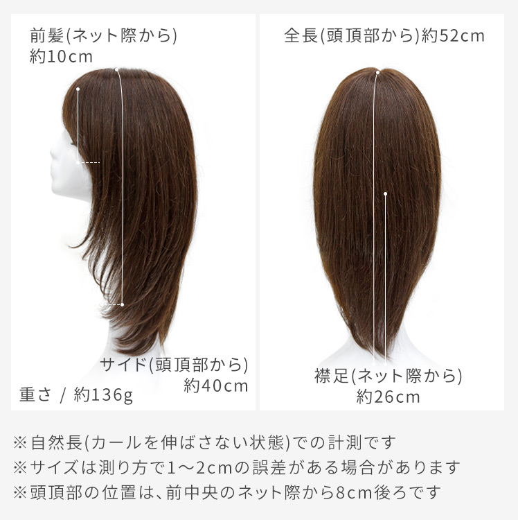 オリジナルカット医療用ウィッグ人毛ミックスフロント・サイド・バックの写真