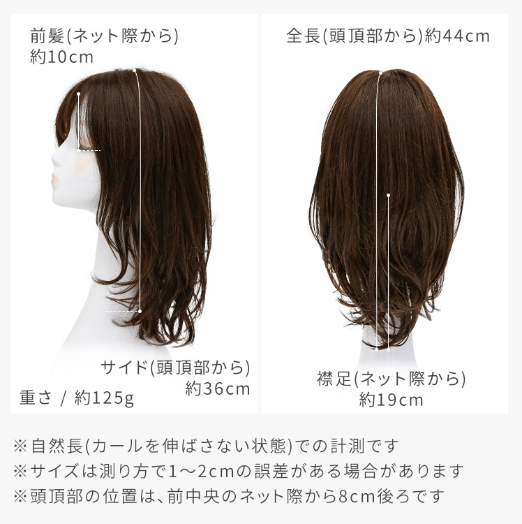 オリジナルカット医療用ウィッグ人毛ミックスフロント・サイド・バックの写真