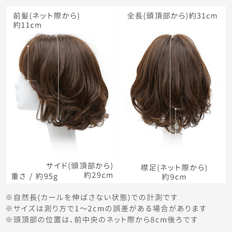 オリジナルカット医療用ウィッグ人毛ミックスフロント・サイド・バックの写真