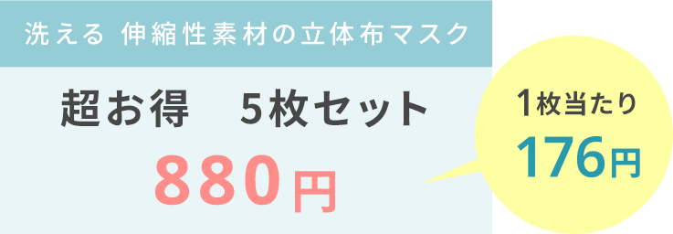 【5枚セット】洗える立体布マスク(フィルターポケット付き)はこちら