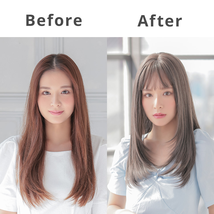 フェザーロングストレート着用「ビフォー/アフター」画像