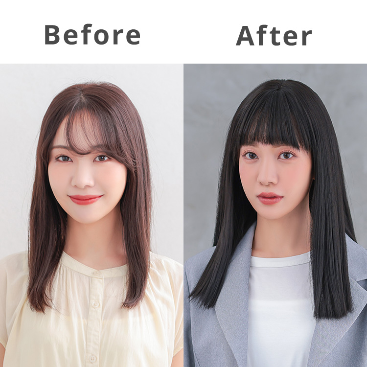ブラントカットセミロング着用「ビフォー/アフター」画像