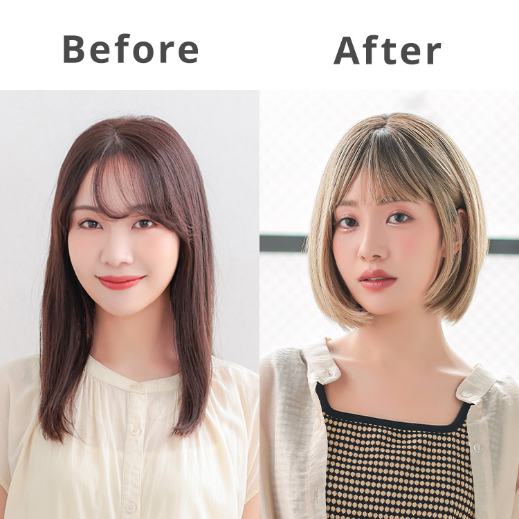 ルーチェボブウィッグ着用「ビフォー/アフター」画像