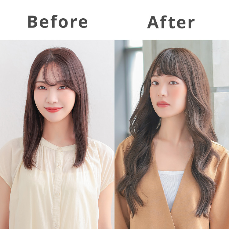 女神巻きロングウィッグ着用「ビフォー/アフター」画像
