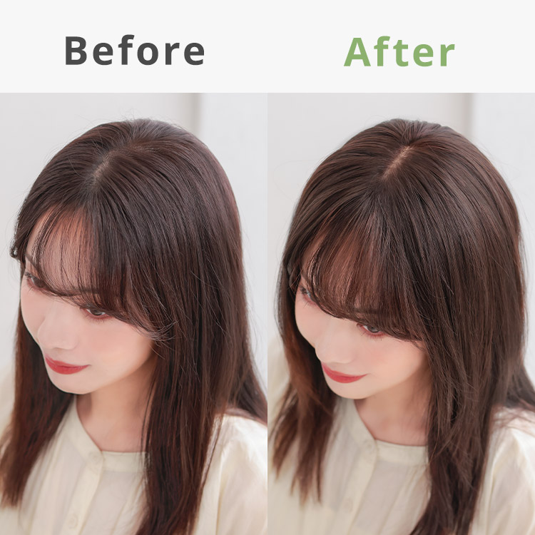 人毛100% ヘアピース T型ベースリアルスキン 着用ビフォーアフター
