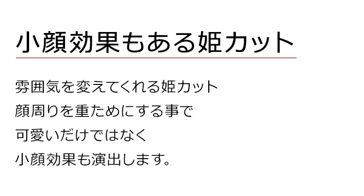 グレイスフルロングは、雰囲気を変えてくれる姫カット。顔周りを重ためにする事で可愛いだけではなく小顔効果も演出します。