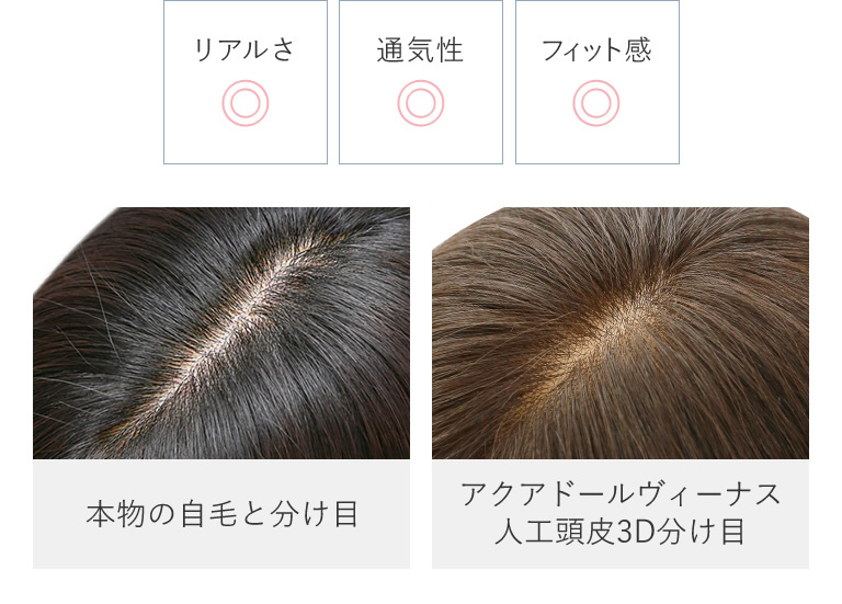 人のつむじと分け目 アクアドール ヴィーナス人工頭皮3D分け目
